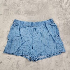 ON-34TH Shorts Womens 2X Blue Chambray Pull On Elastic Waist Casual Summer